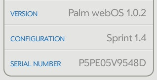 Серийный номер Palm Pre / Serial Number