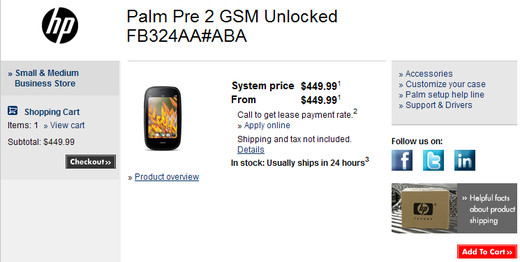HP Palm Pre 2 Direct Sale