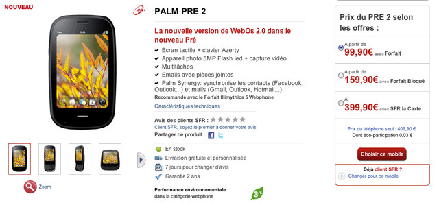  Palm Pre 2 France Price
