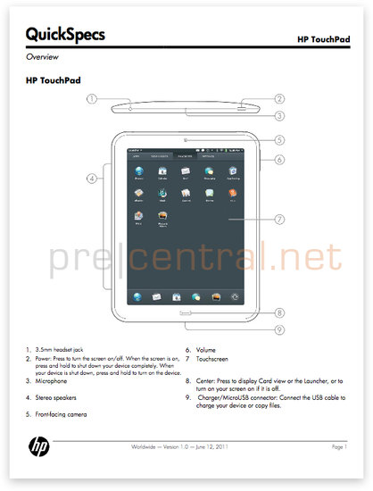 HP TouchPad QuickSpecs