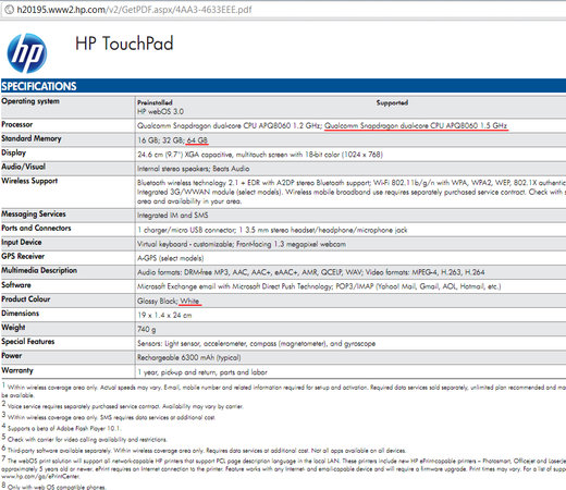 Белый HP Touchpad 64GB 1,5 ГГц Белый HP Touchpad 64GB 1,5 ГГц