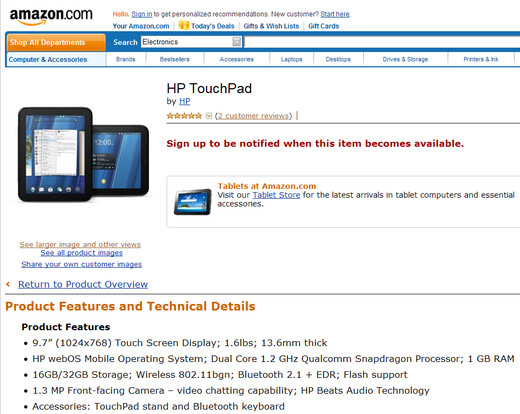 TouchPad on Amazon