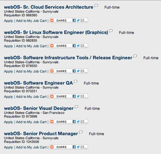 HP наймет более 50 разработчиков для работы над webOS