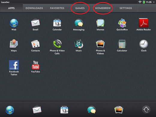 Добавление новых вкладок в лаунчер на HP TouchPad