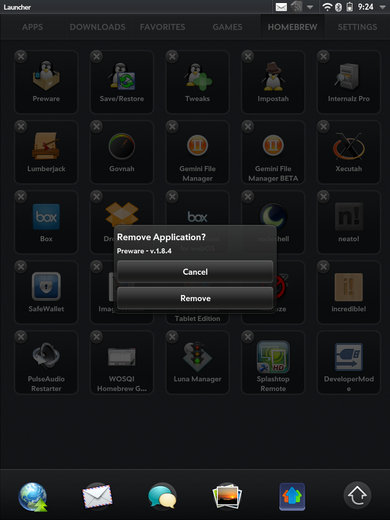 Удалить приложение на Hp TouchPad